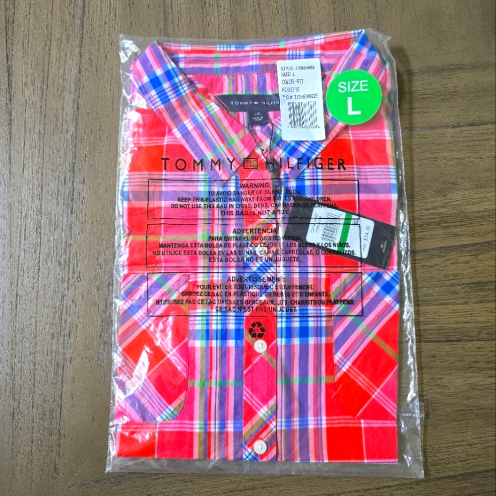 Tommy Hilfiger Red and Blue Casual Button Down Shirt
